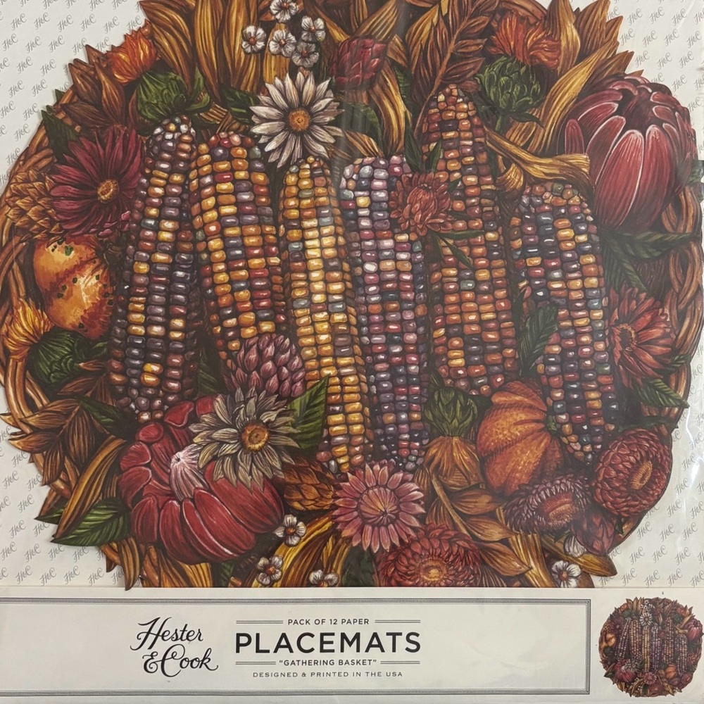Thanksgiving Holiday  Autumn Harvest Placemats By Hester & Cook Die Cut NWT